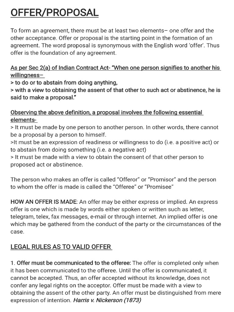 Offer and Acceptance - Lawcopedia PDF | PDF