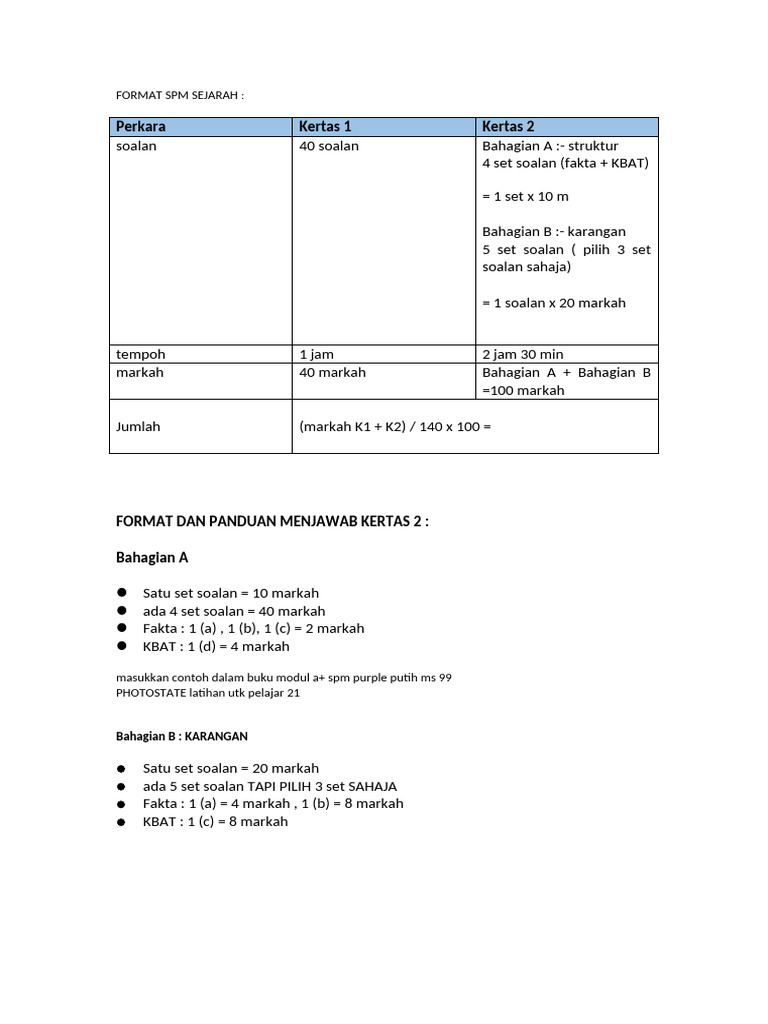Format SPM Sejarah | PDF