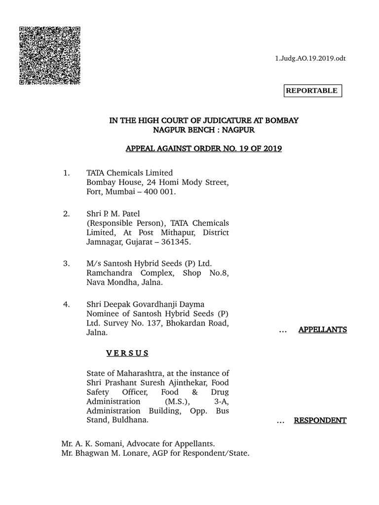 TATA Chemicals Iodized Salt Appeal Judgment | PDF | Appeal | Salt
