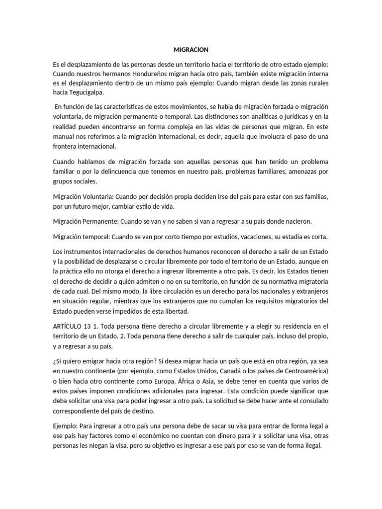 Tipos y Derechos de la Migración Internacional | PDF | Migración humana ...