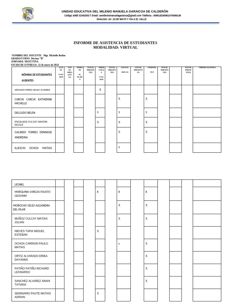 ASISTENCIA DE ESTUDIANTES - MODALIDAD VIRTUAL. Enero 10 Al 17 de 2024 | PDF