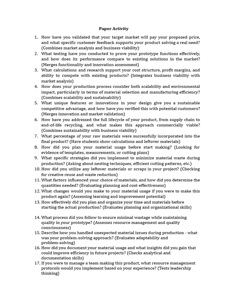 Paper Activity | PDF | Innovation | Sustainability