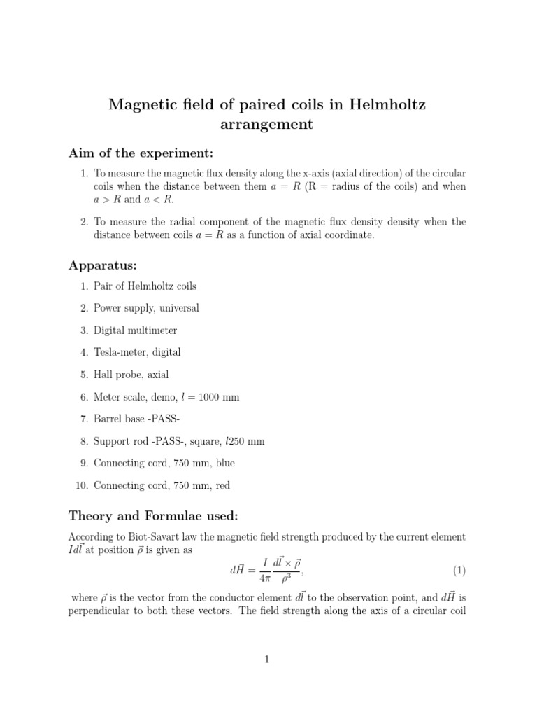 Helmholtz Coil Magnetic Field Analysis | PDF | Electromagnetism | Magnetism