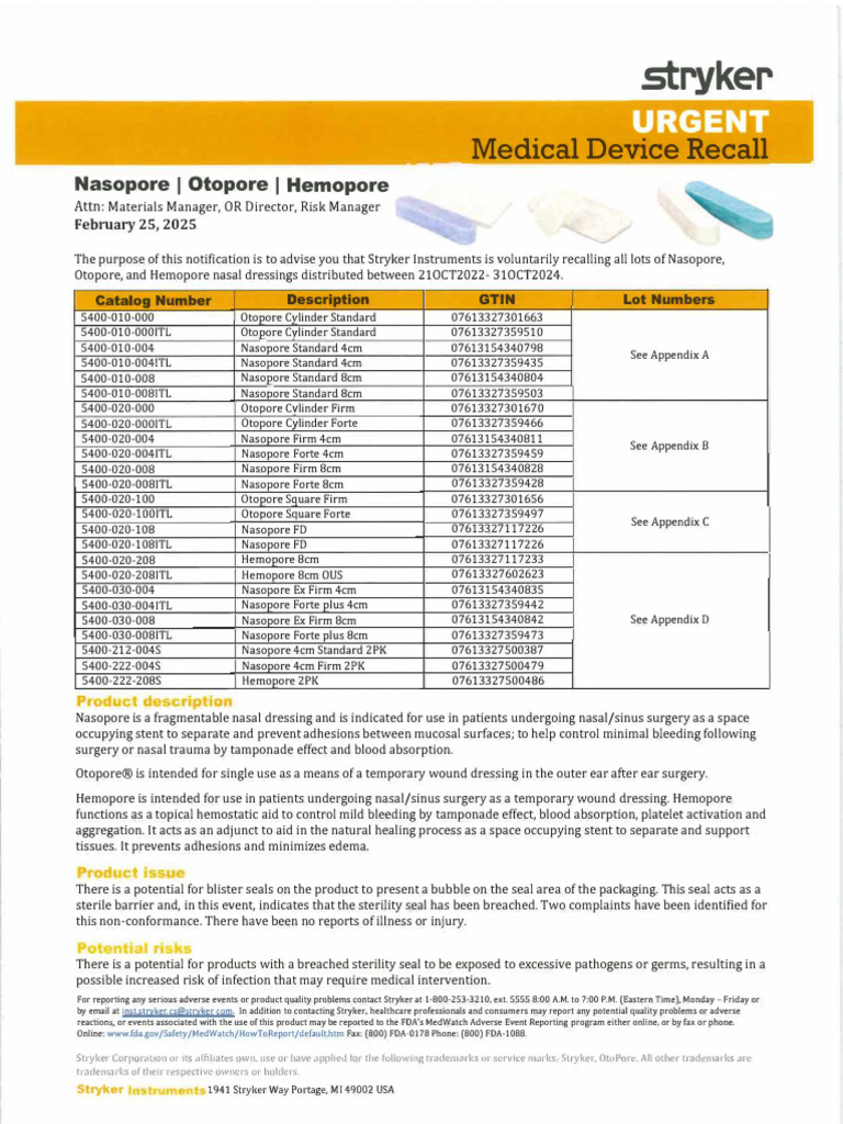 6109-0303.25 Stryker Recall Notice | PDF | Wound | Medical Specialties
