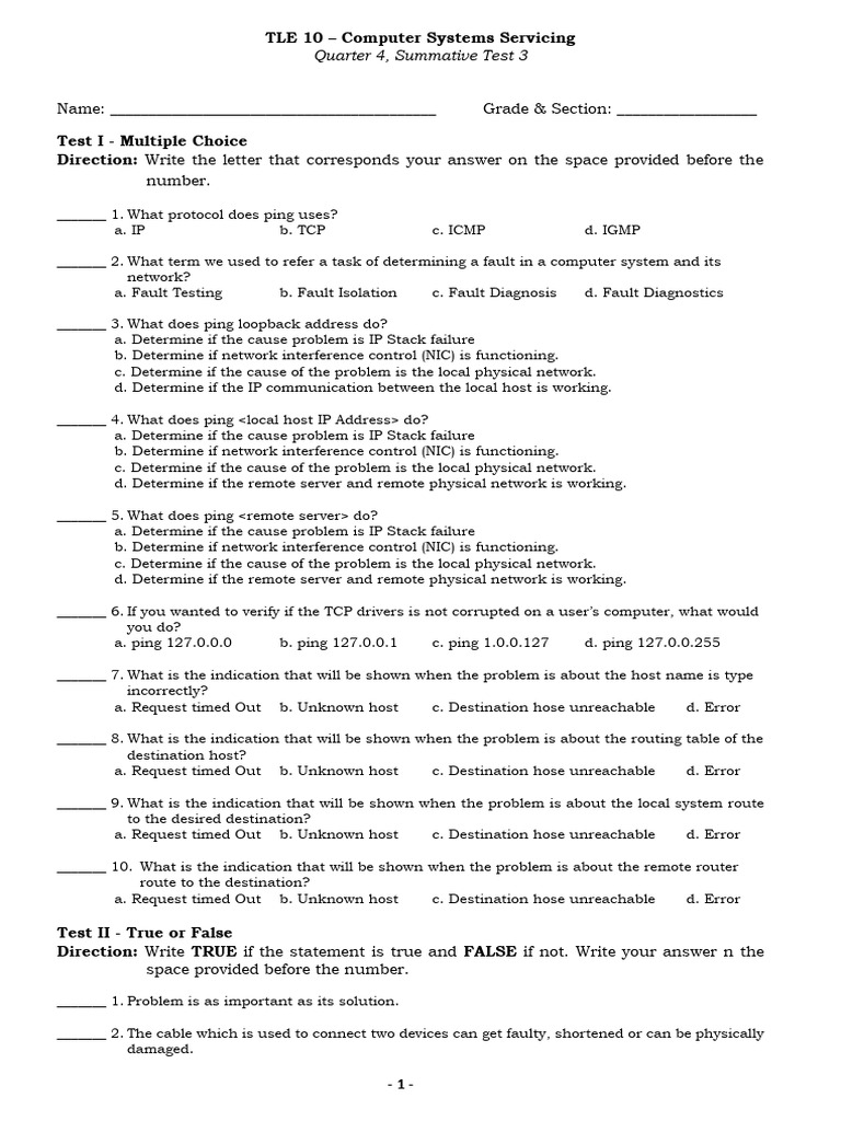 Computer Systems Servicing Test Q4 | PDF | Internet Protocol Suite ...