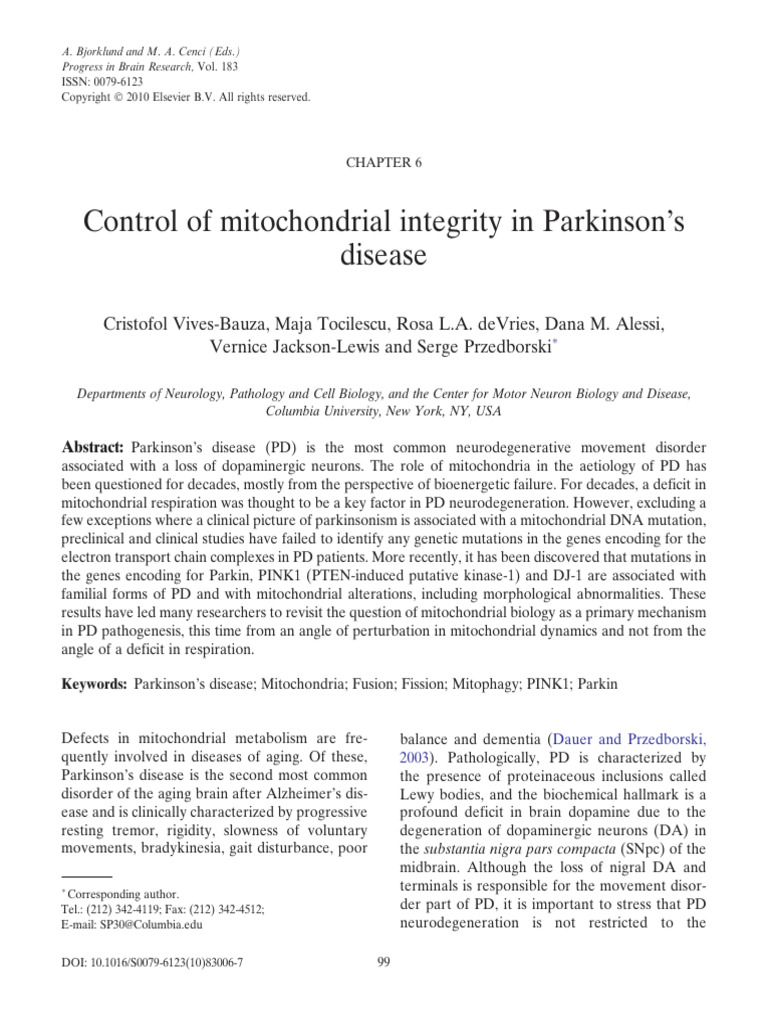 Control of Mitochondrial Integrity in Parkinson's Disease | PDF ...