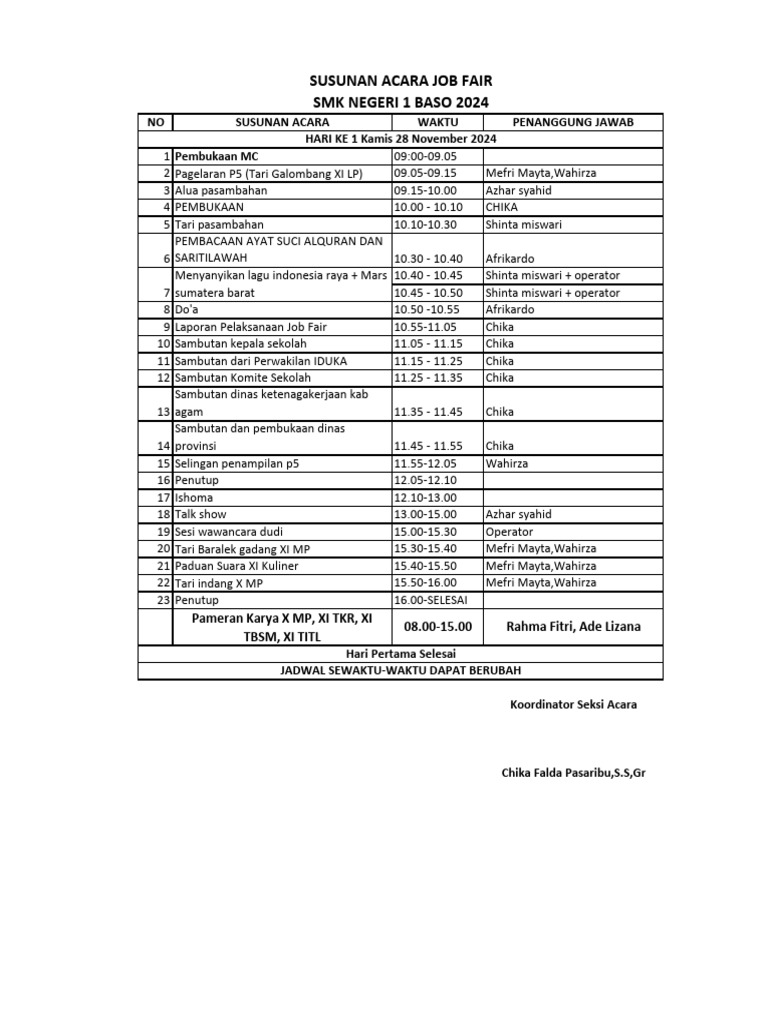 Susunan Acara Job Fair SMK 2024 | PDF