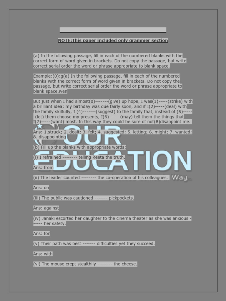 ICSE English Grammar Solved Papers 2010 | PDF