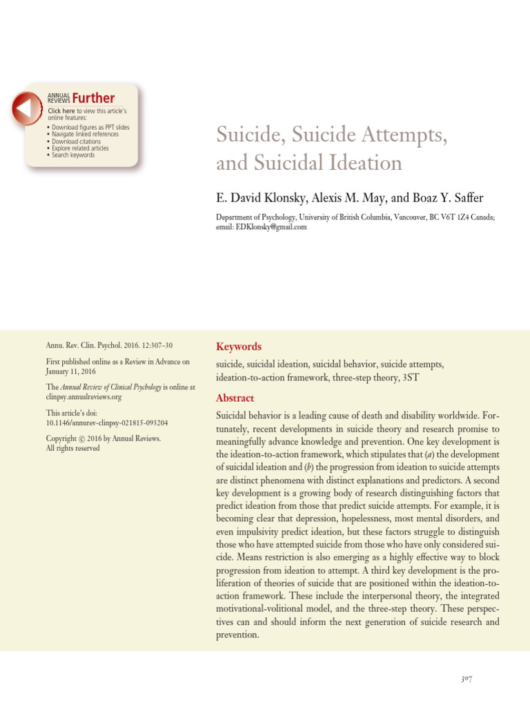 Suicide, Suicide Attempts, and Suicidal Ideation - Klonsky, May, and ...