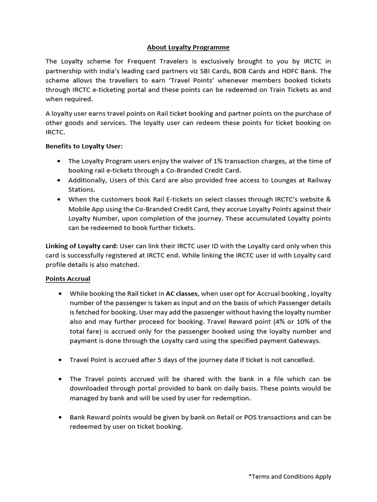 IRCTC Loyalty Program Benefits Explained PDF Loyalty Program 