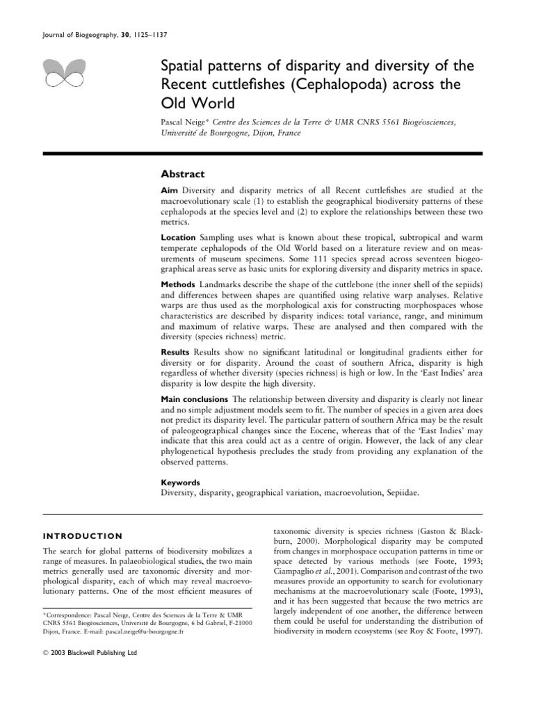 Spatial Patterns of Disparity and Diversity of The | PDF | Biodiversity ...