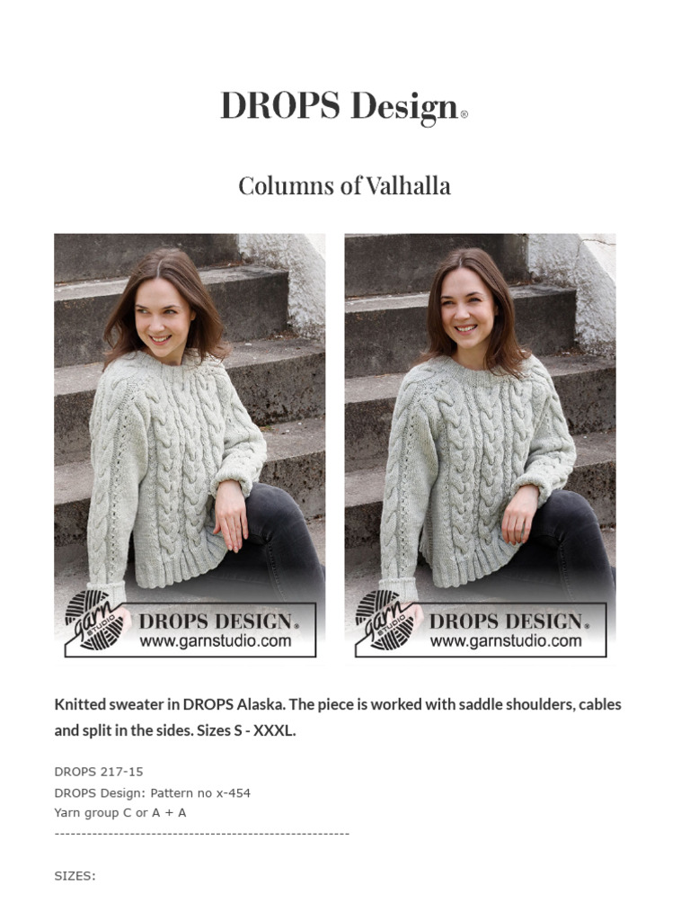 Valhalla Sweater Pattern in DROPS Alaska | PDF | Knitting | Basic ...