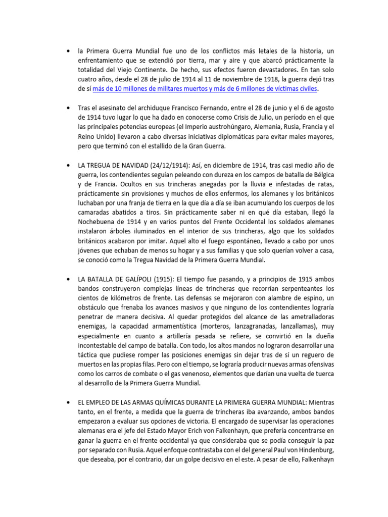 Impacto y eventos clave de la WWI | PDF | Primera Guerra Mundial ...