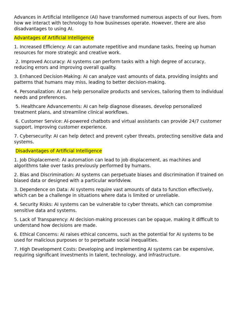 Advantages and Disadvantages in Using AI | PDF