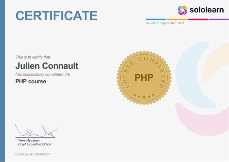 PHP Course Completion Certificate | PDF