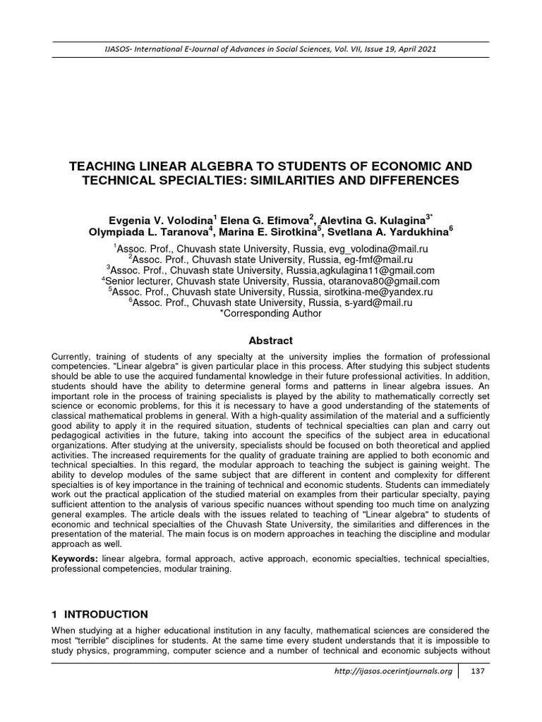 Teaching Linear Algebra for Economists & Engineers | PDF | Mathematics ...