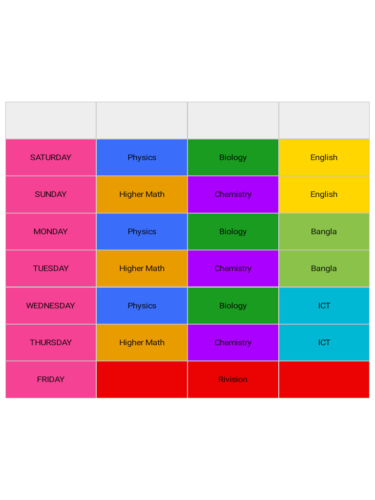 Weekly Study Schedule Overview | PDF