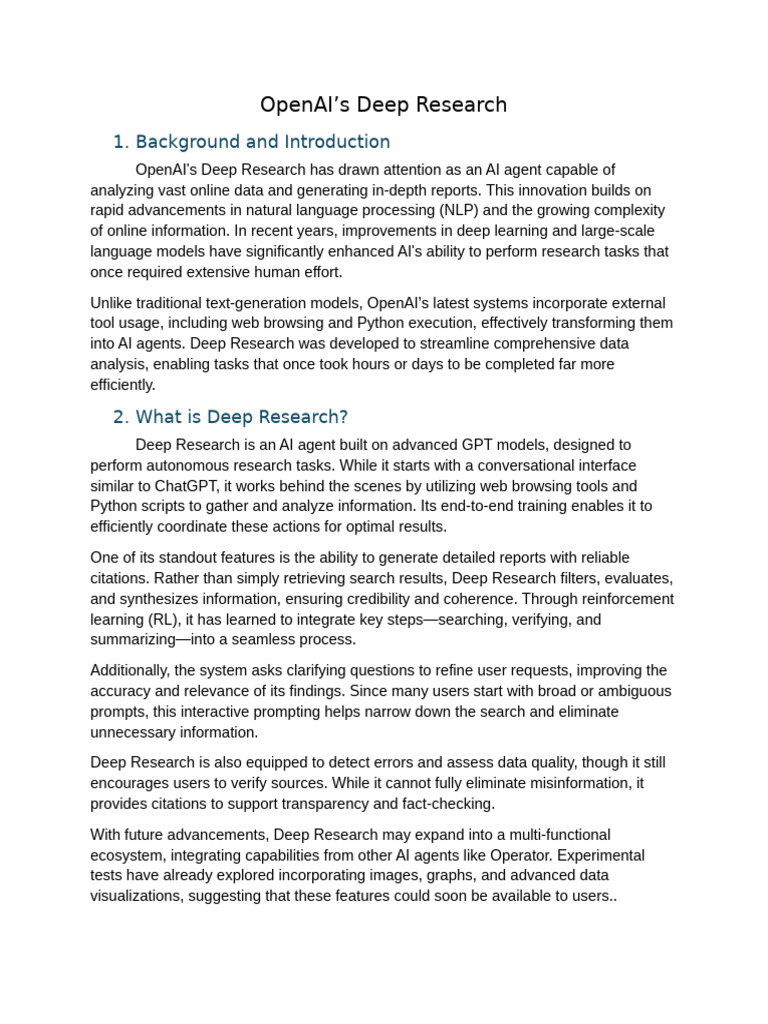 OpenAI's Deep Research | PDF | Artificial Intelligence | Intelligence ...