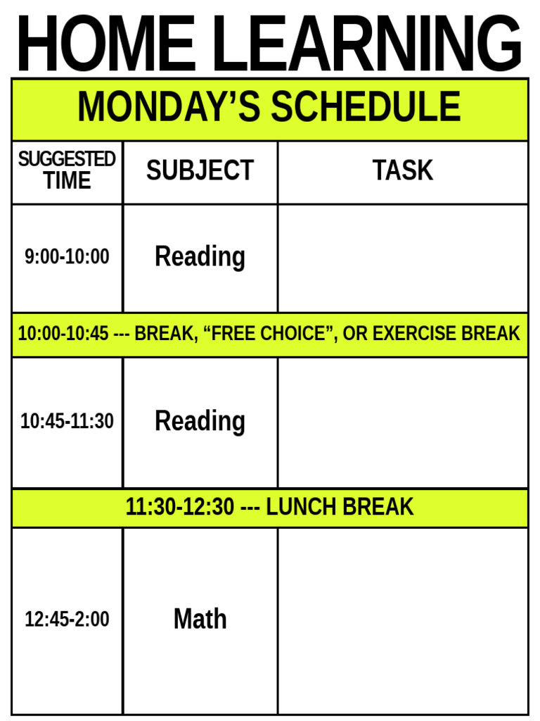 Weekly Home Learning Schedule | PDF
