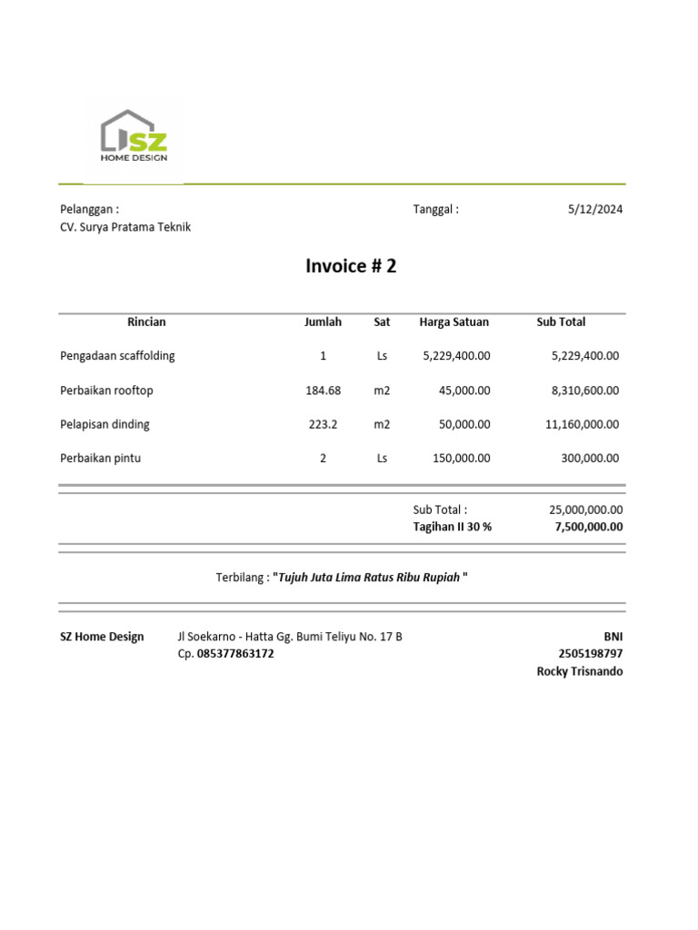 Invoice Proyek Renovasi dan Perbaikan | PDF