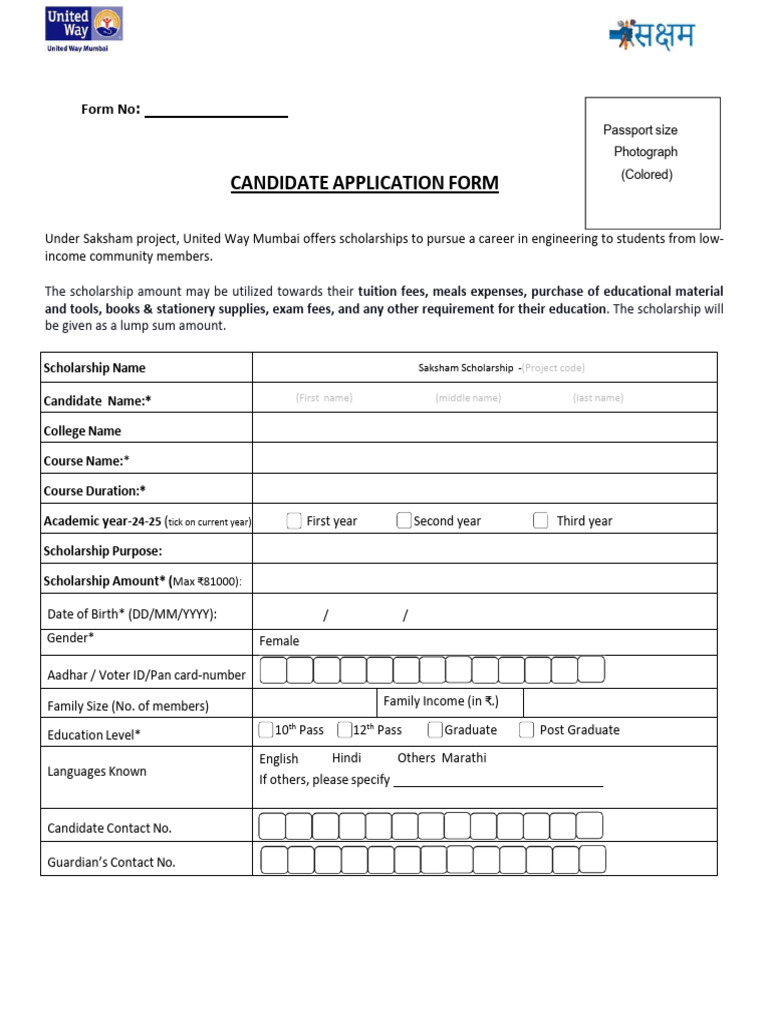Saksham Scholarship Application Form | PDF | Identity Document ...