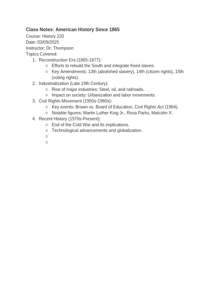 Class Notes_ American History Since 1865 | PDF