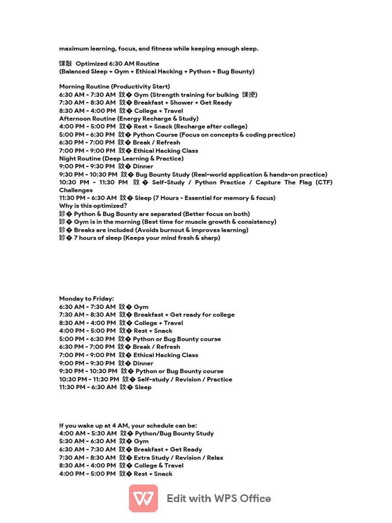 Optimized Daily Routine for Learning & Fitness | PDF | Sleep