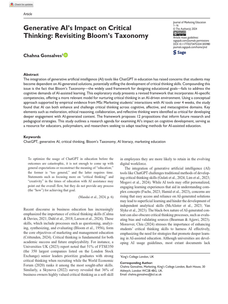 Generative AI and Critical Thinking Skills | PDF | Artificial ...