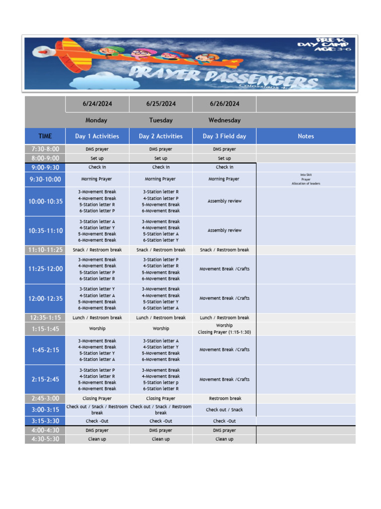 Day Camp Schedule Overview | PDF