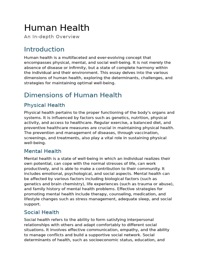 Human Health | PDF | Mental Health | Preventive Healthcare