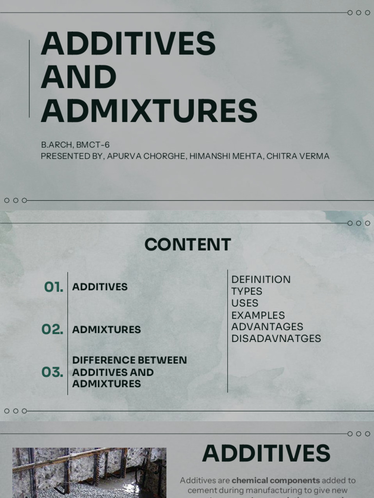 FINAL ADDITIVES AND ADMIXTURES | PDF | Concrete | Cement