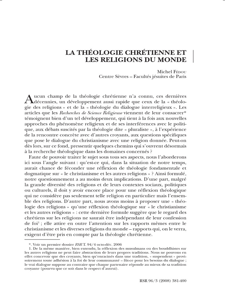 Théologie chrétienne et religions du monde | PDF | Dieu | Théologie