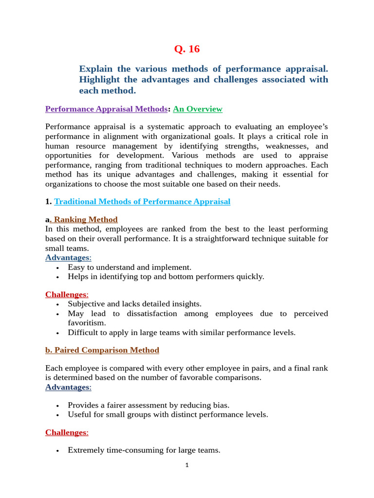 Q.16 - Methods of Performance Appraisal. | PDF | Performance Appraisal ...