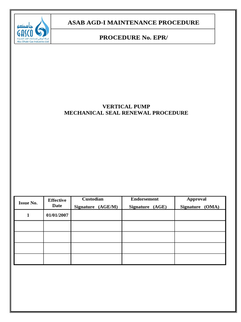 Vertical Pump Mechanical Seal Renewal | PDF | Pump | Mechanical Engineering
