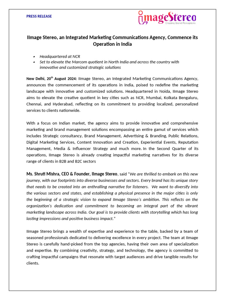IImage Stereo Launches in India | PDF | Marketing | Brand