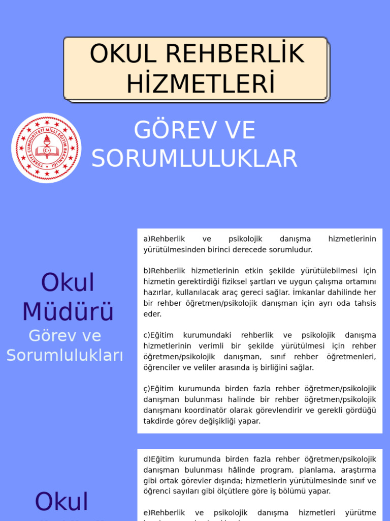 Okul Rehberlik Hizmetleri Gorev Ve Sorumluluklar | PDF