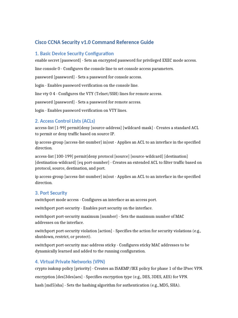 CCNA Security Command Reference Guide | PDF | Ip Address | Computing