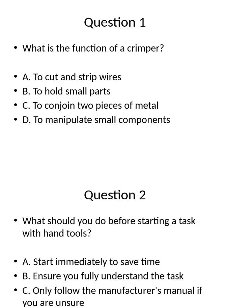 Essential Hand Tool Knowledge Quiz | PDF | Screw | Tools