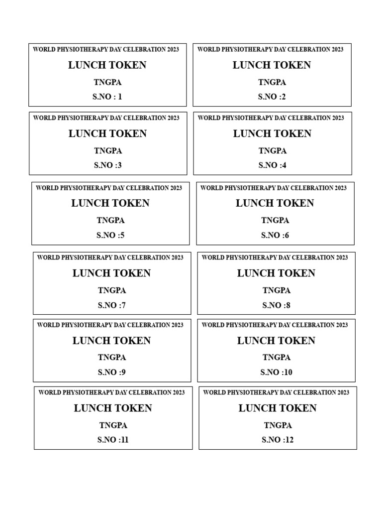 World Physiotherapy Day Lunch Tokens | PDF