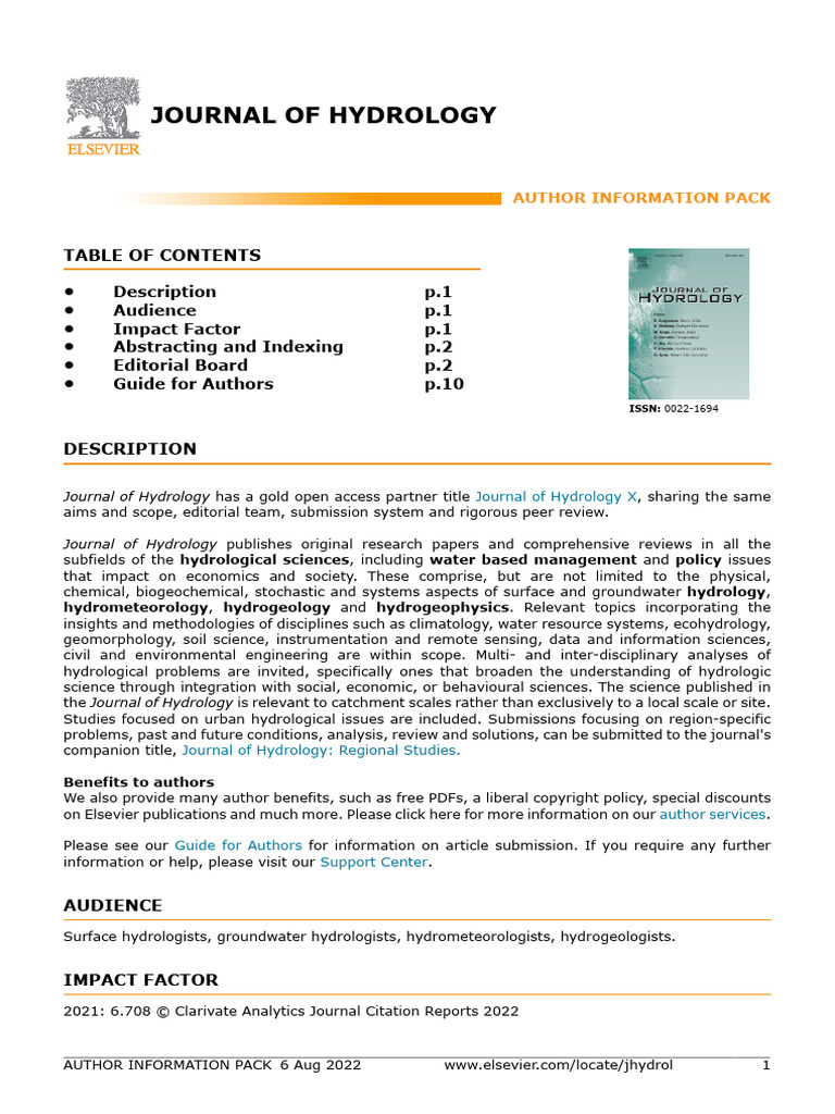 Journal of Hydrology Author Guide | PDF | Hydrology | Groundwater