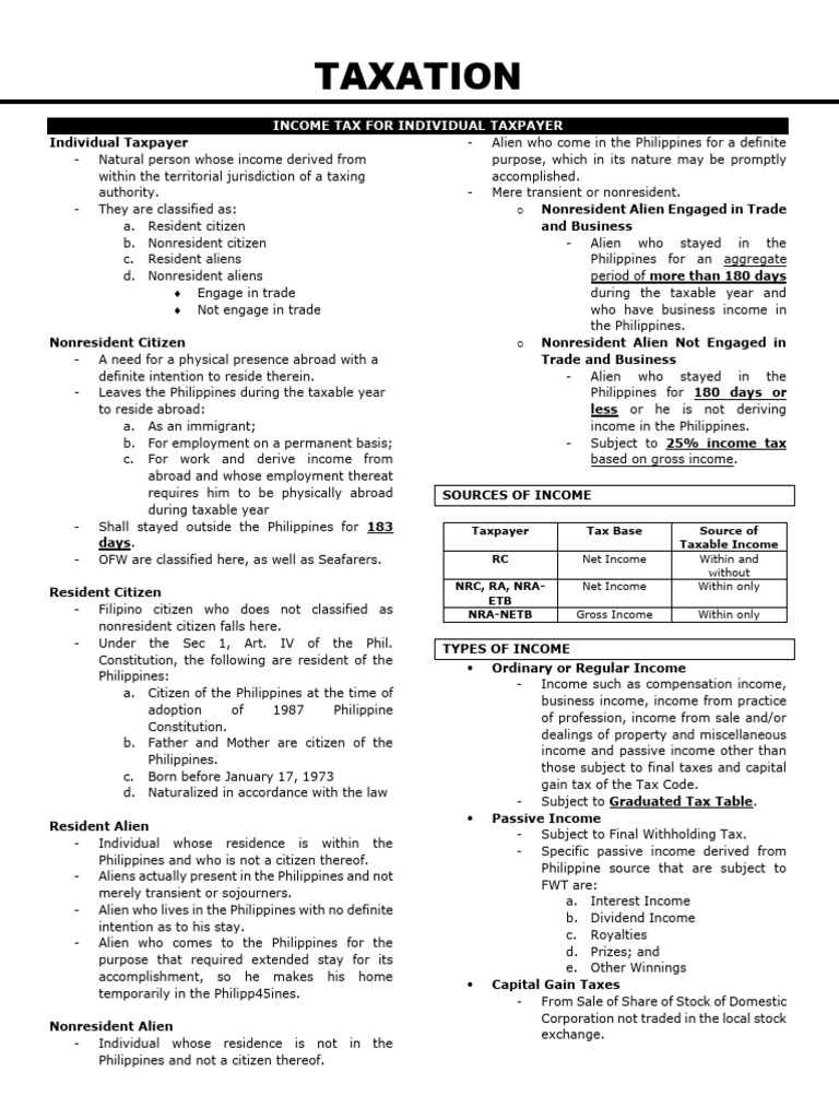 Tax - Income Tax For Individual Taxpayer | PDF | Gross Income | Taxes