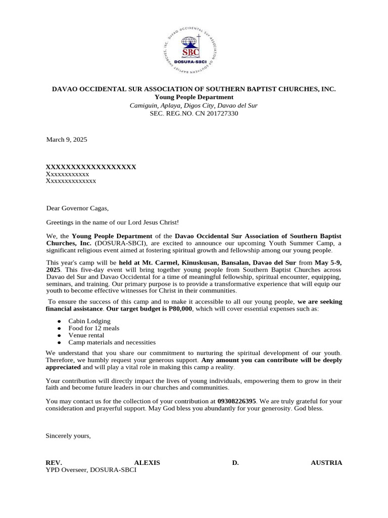 Davao Youth Summer Camp 2025 Announcement | PDF