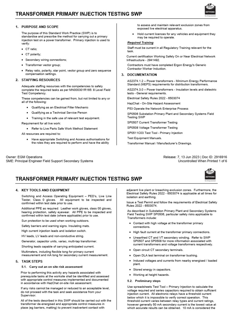 Transformer Primary Injection Testing Guide | PDF | Transformer | Capacitor