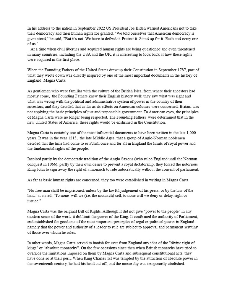 The Legacy of Magna Carta on Democracy | PDF | Republic | Magna Carta