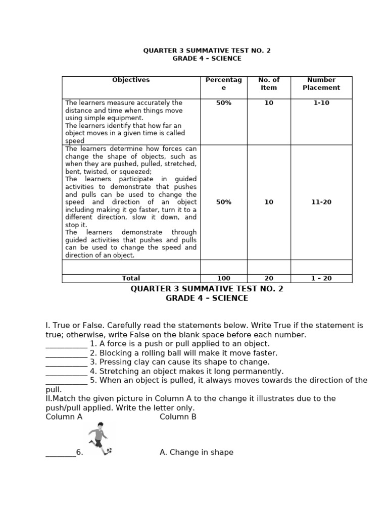 Grade 4 Science Q3 Test on Forces | PDF