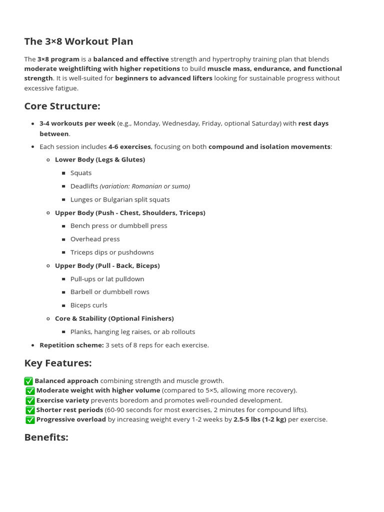 3x8 Workout Plan for Strength & Hypertrophy | PDF | Strength Training ...