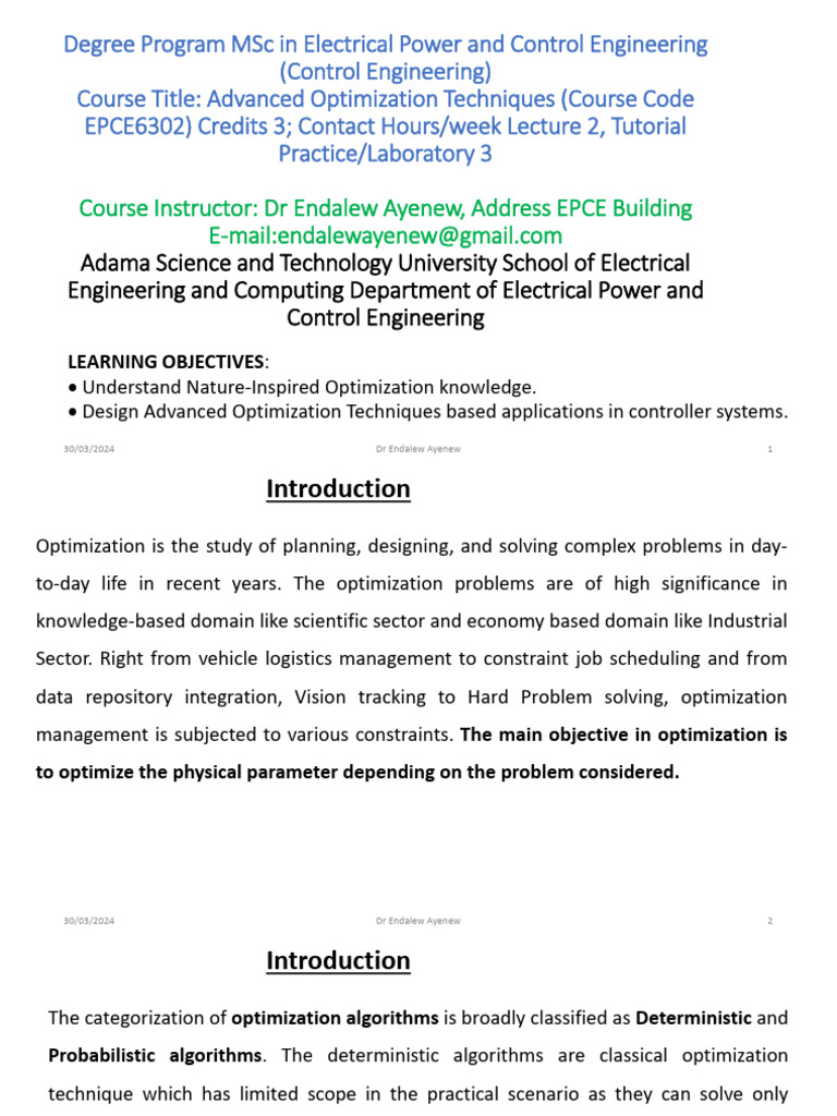 Lectures 1_3 Advanced Optimization Techniques | PDF | Mathematical ... image.