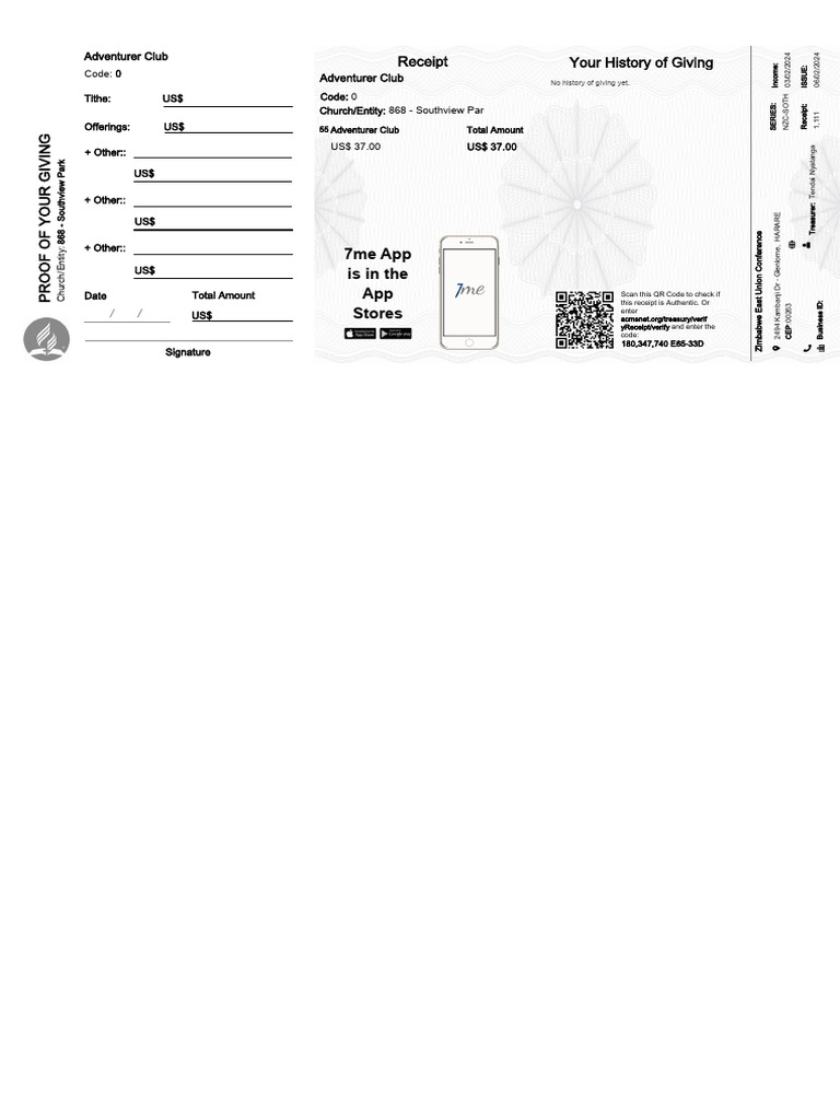 Adventurer Club Giving Receipt 2024 | PDF | Access Control | Authentication