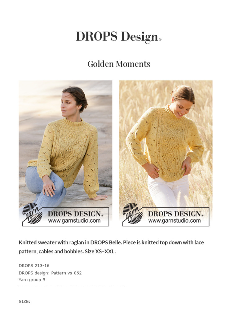 Golden Moments - Knitted Sweater With Raglan in DROPS Belle. Piece Is ...