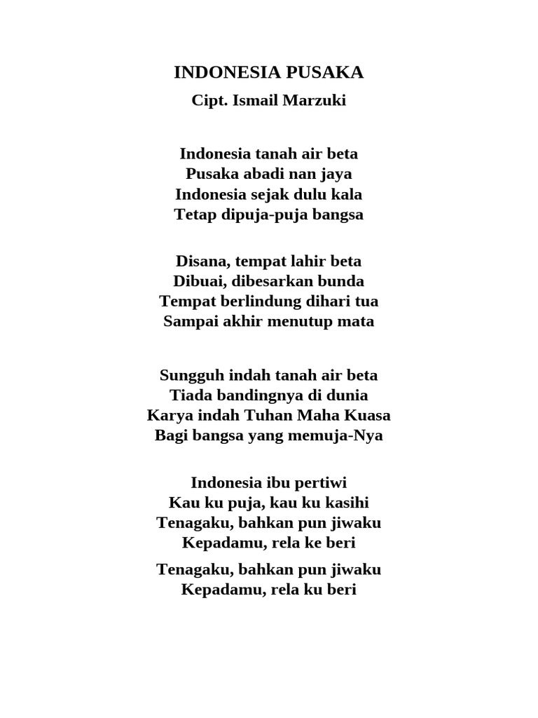 Lirik Lengkap Lagu Indonesia Pusaka | PDF